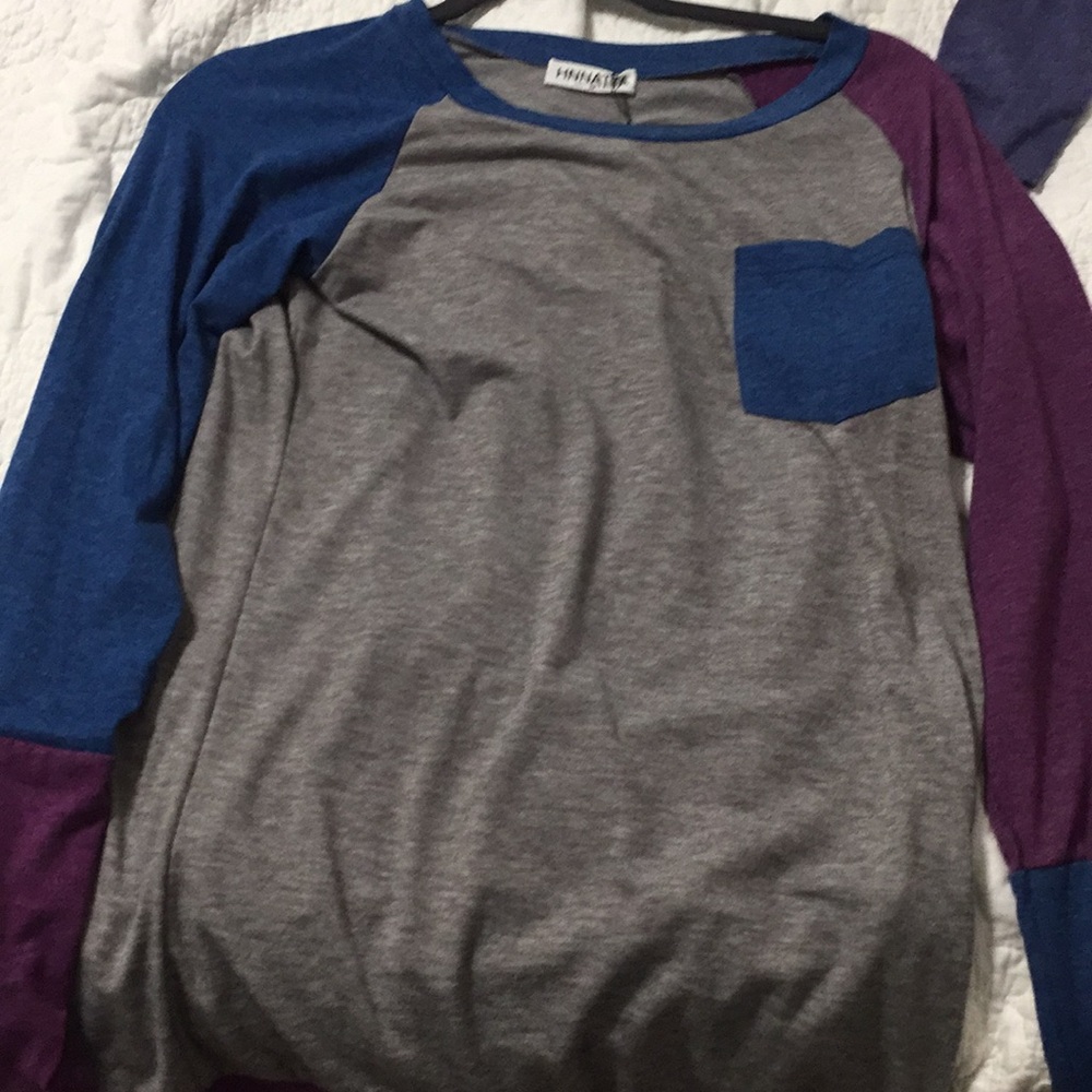 Long Sleeve Blue Purple and Gray Shirt